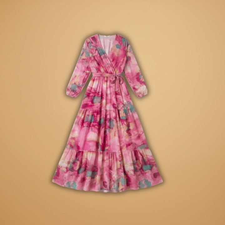 Madalena | Vestido Comprido Estampado Mulher Manga Longa