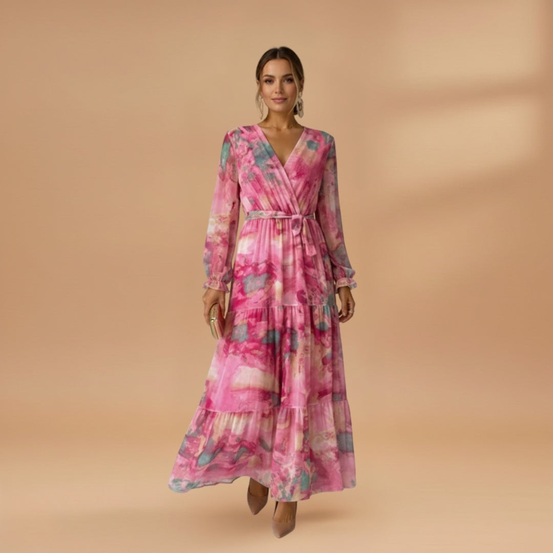 Madalena | Vestido Comprido Estampado Mulher Manga Longa