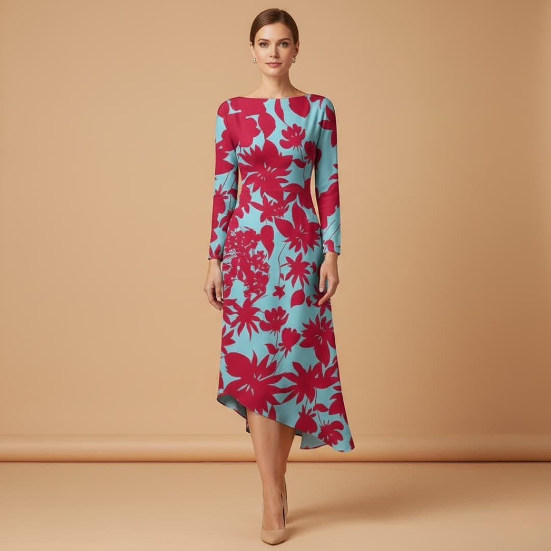 Raquel | Vestido Comprido Estampado Mulher Manga Longa