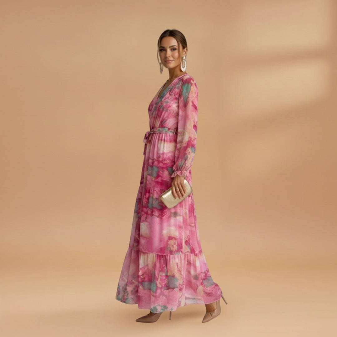 Madalena | Vestido Comprido Estampado Mulher Manga Longa