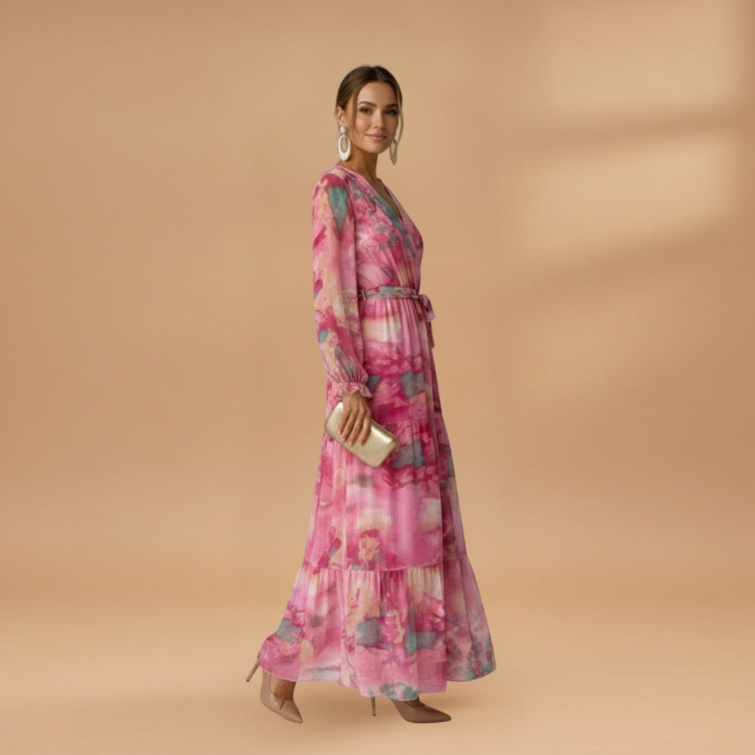 Madalena | Vestido Comprido Estampado Mulher Manga Longa