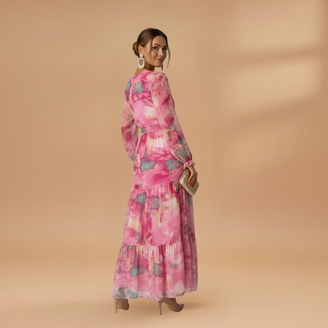 Madalena | Vestido Comprido Estampado Mulher Manga Longa