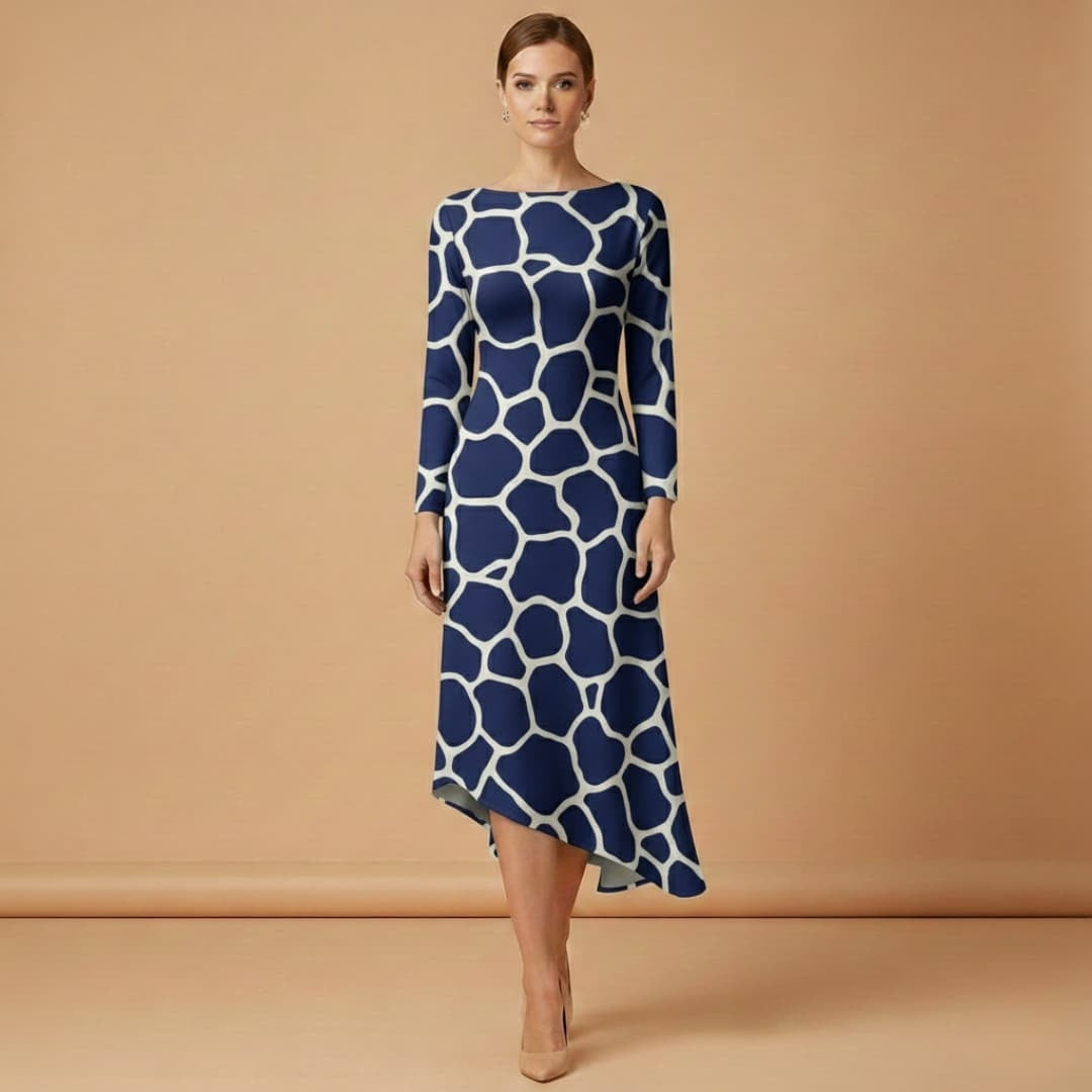 Raquel | Vestido Comprido Estampado Mulher Manga Longa