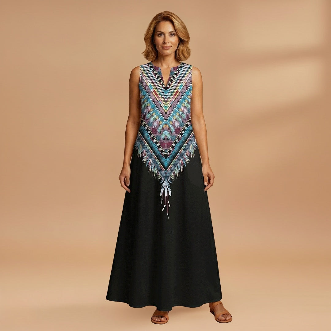Sílvia | Vestido Comprido Estampado Mulher Sem Mangas