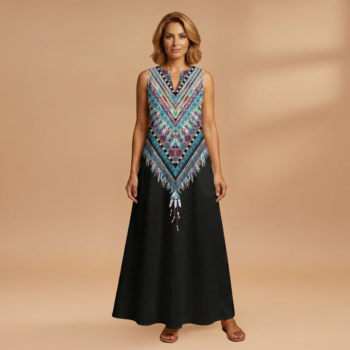 Sílvia | Vestido Comprido Estampado Mulher Sem Mangas