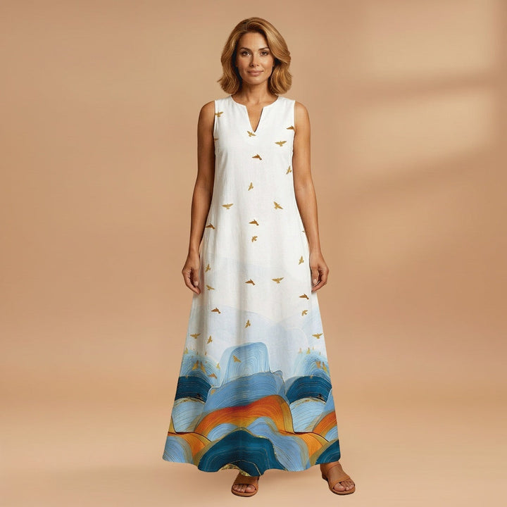 Sílvia | Vestido Comprido Estampado Mulher Sem Mangas