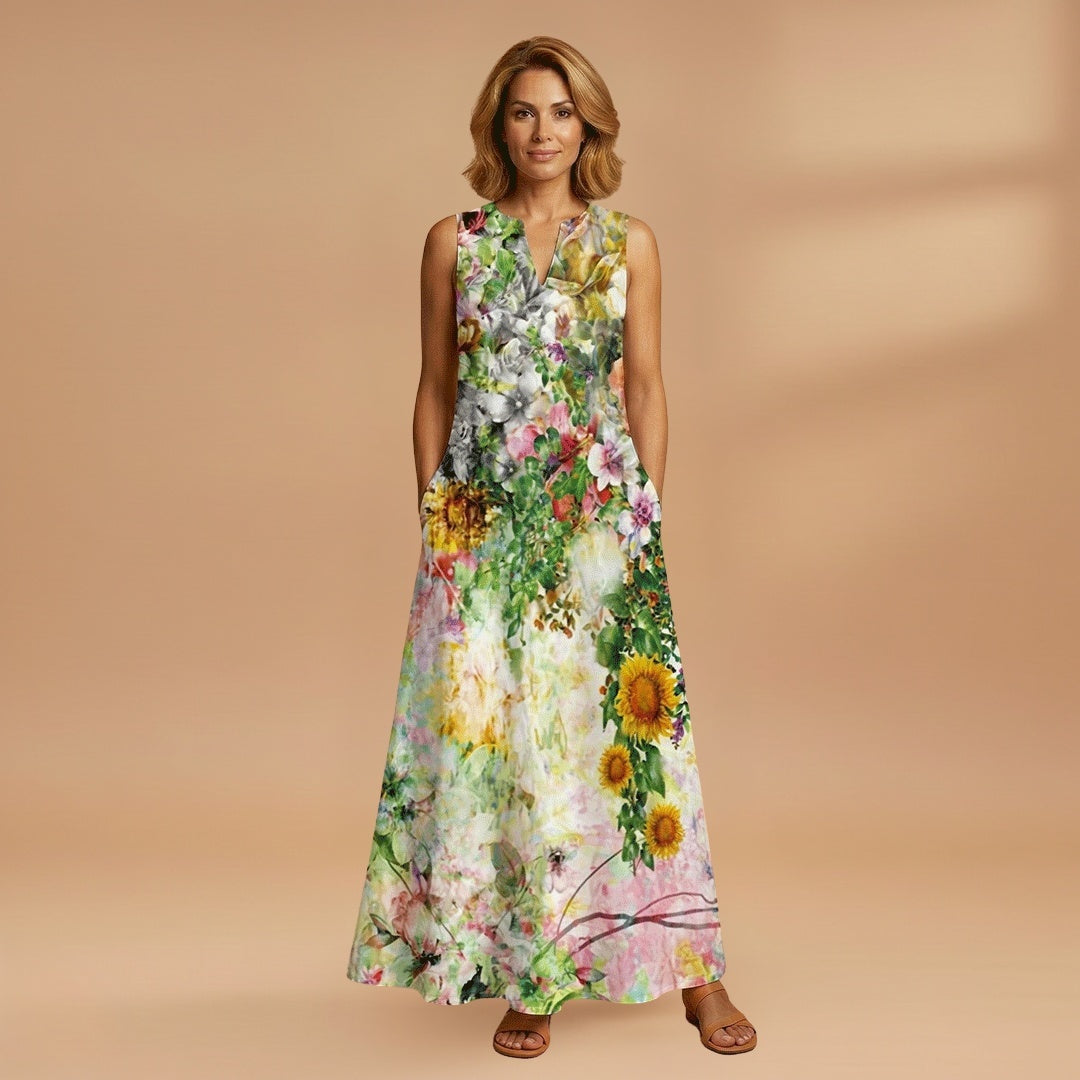Sílvia | Vestido Comprido Estampado Mulher Sem Mangas