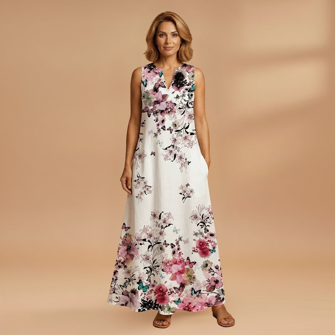 Sílvia | Vestido Comprido Estampado Mulher Sem Mangas