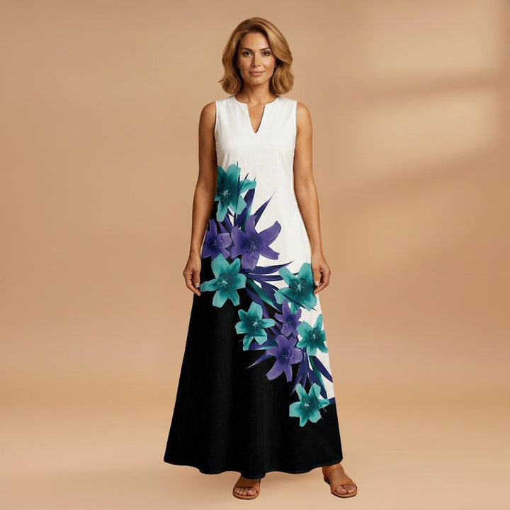 Sílvia | Vestido Comprido Estampado Mulher Sem Mangas