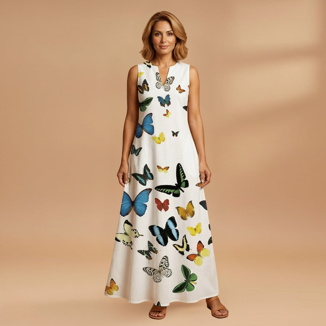 Sílvia | Vestido Comprido Estampado Mulher Sem Mangas