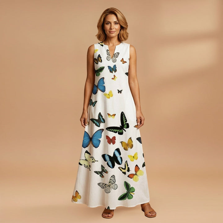 Sílvia | Vestido Comprido Estampado Mulher Sem Mangas
