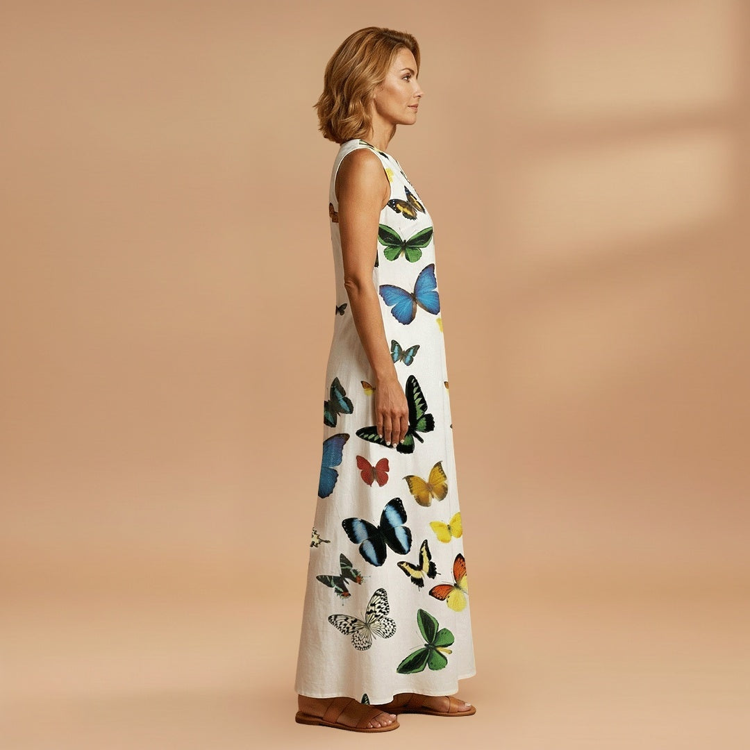Sílvia | Vestido Comprido Estampado Mulher Sem Mangas