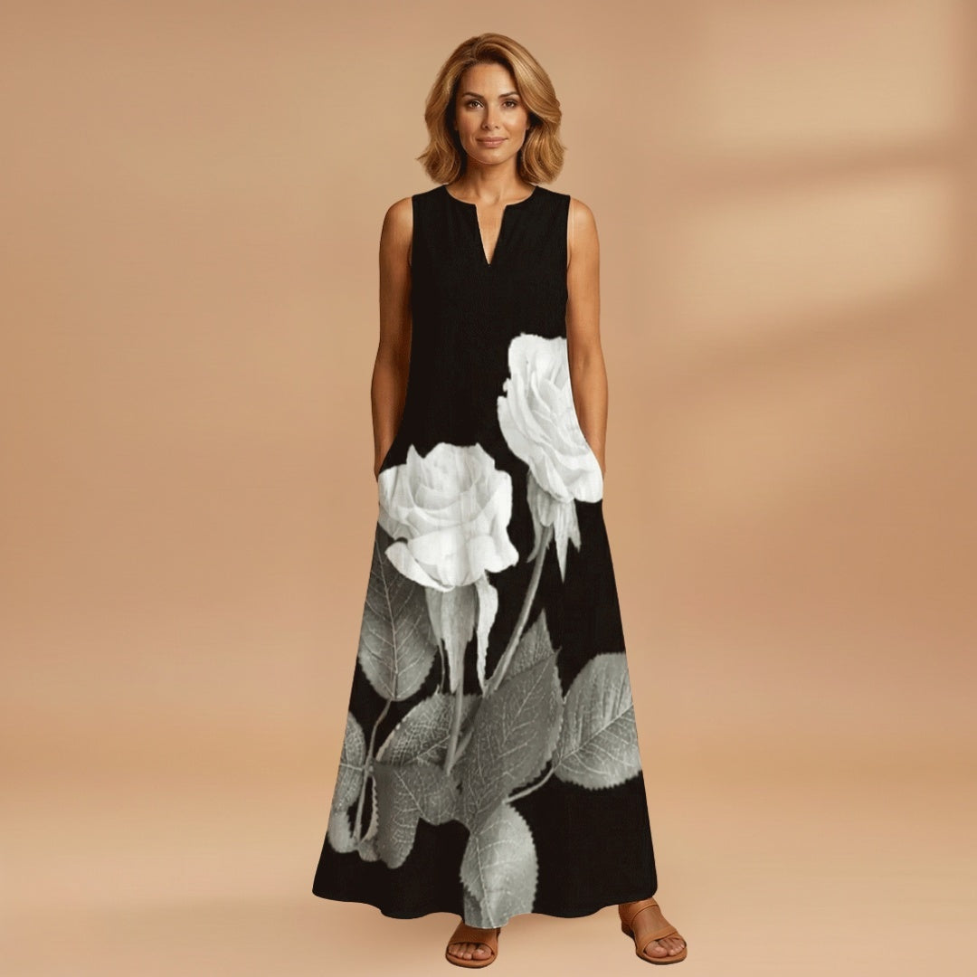 Sílvia | Vestido Comprido Estampado Mulher Sem Mangas