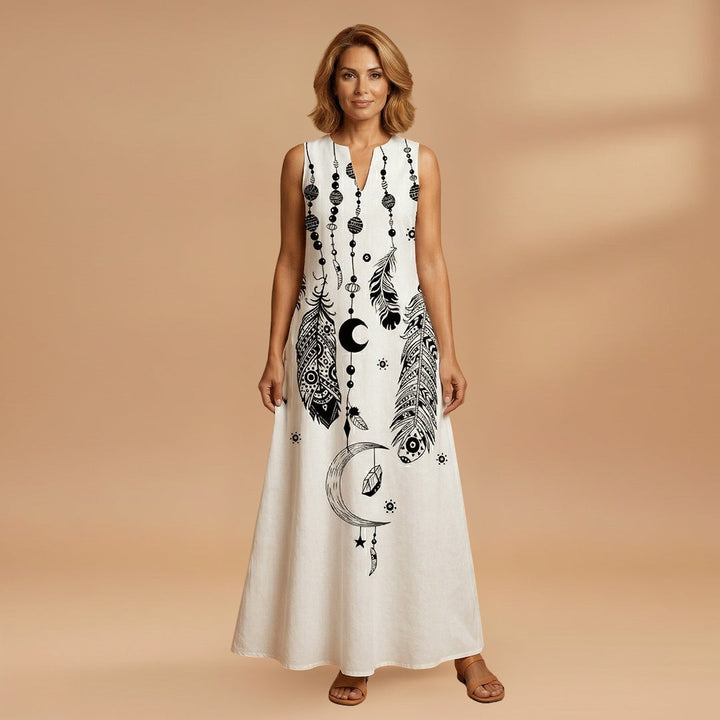 Sílvia | Vestido Comprido Estampado Mulher Sem Mangas