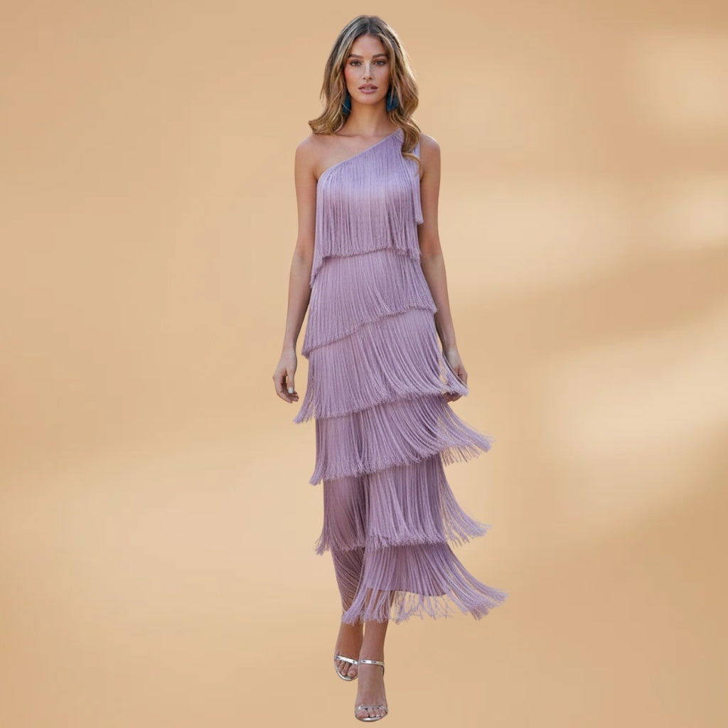 Vera | Vestido Comprido Franjado Mulher Ombro Único