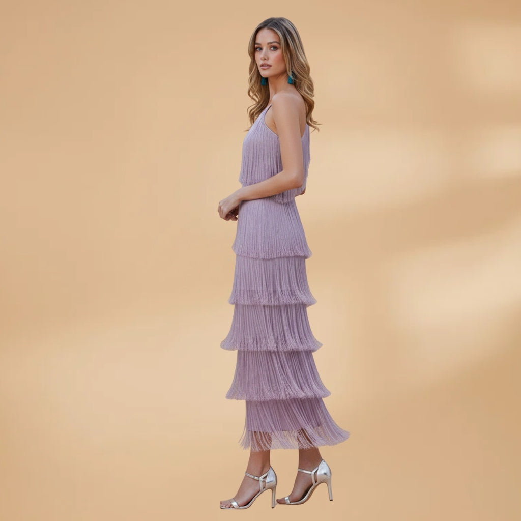 Vera | Vestido Comprido Franjado Mulher Ombro Único
