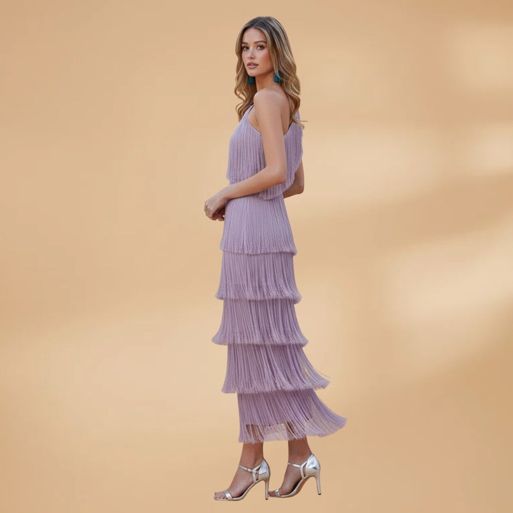 Vera | Vestido Comprido Franjado Mulher Ombro Único