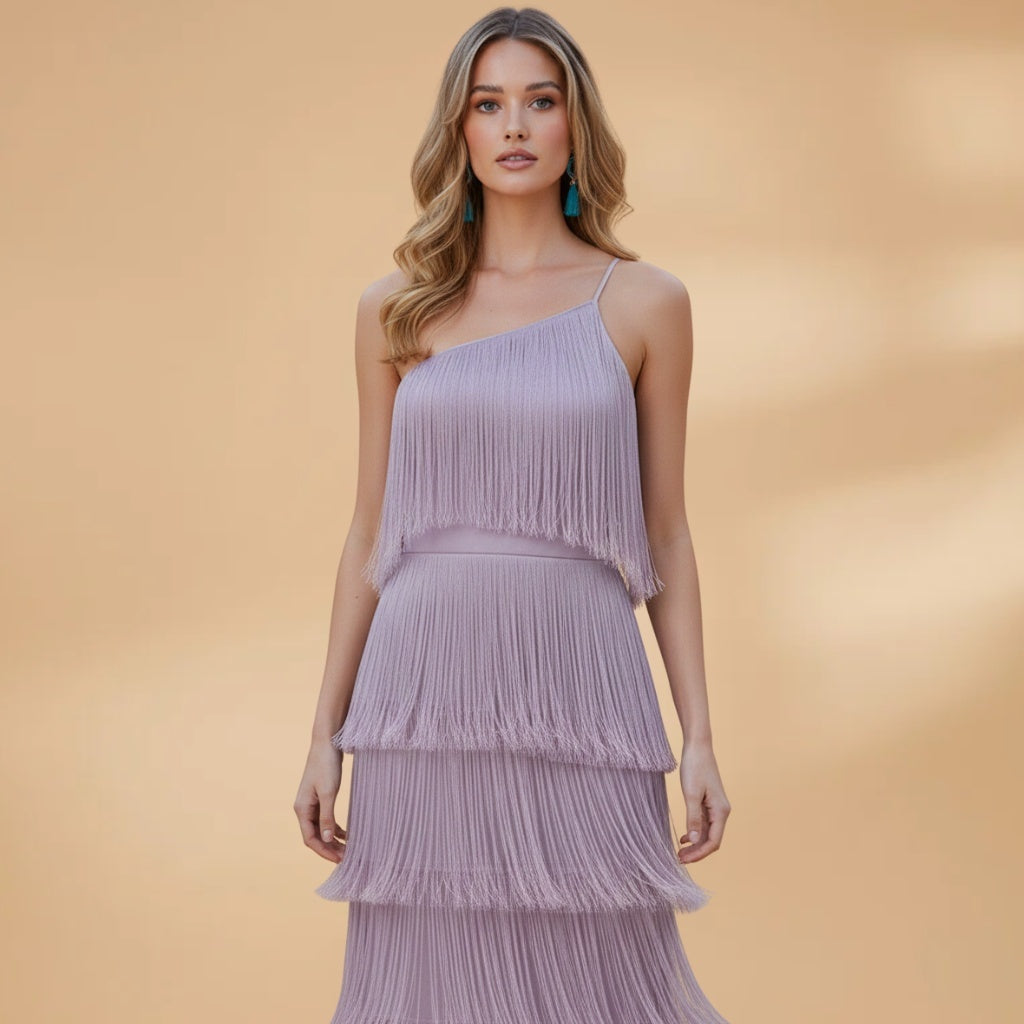 Vera | Vestido Comprido Franjado Mulher Ombro Único