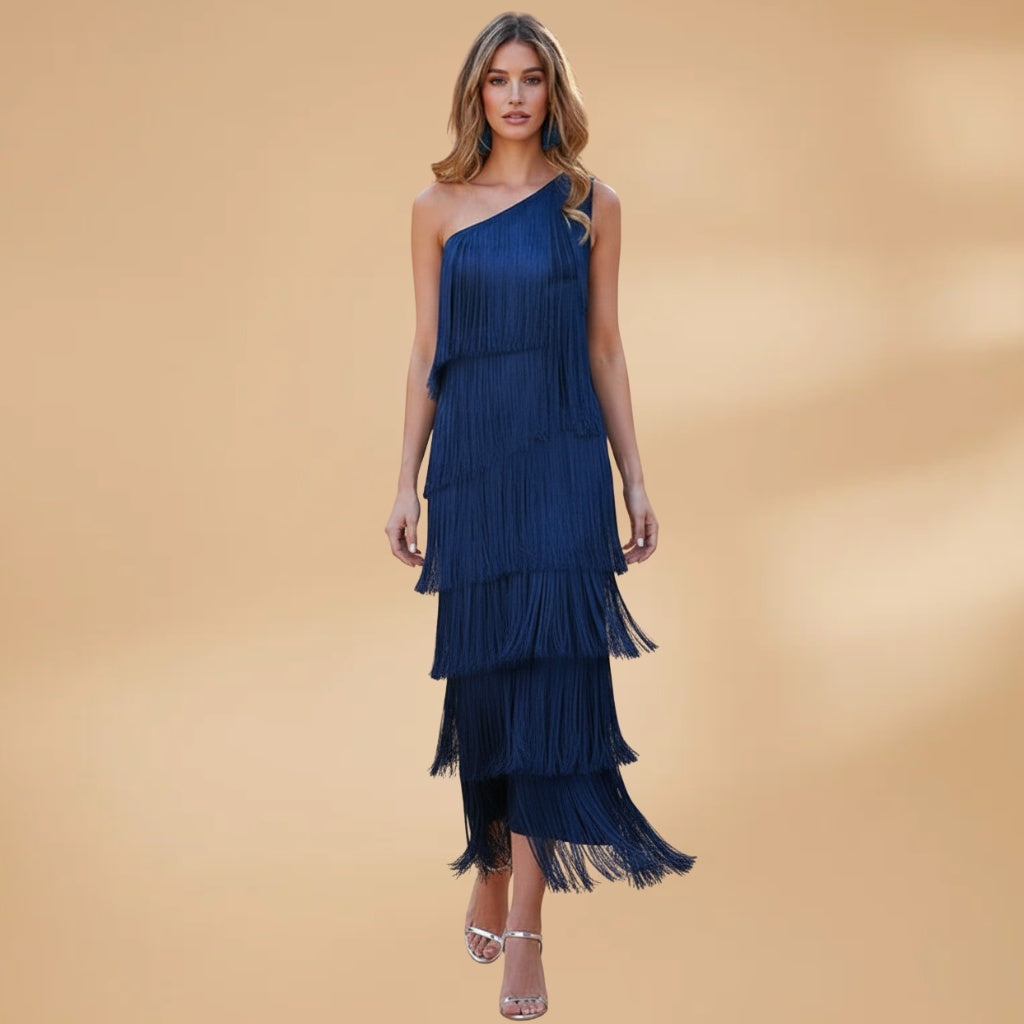 Vera | Vestido Comprido Franjado Mulher Ombro Único