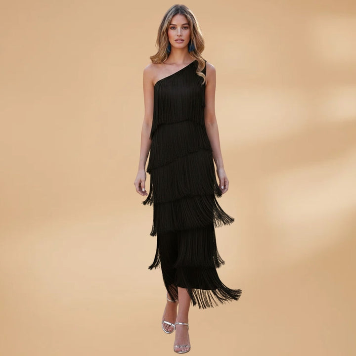 Vera | Vestido Comprido Franjado Mulher Ombro Único