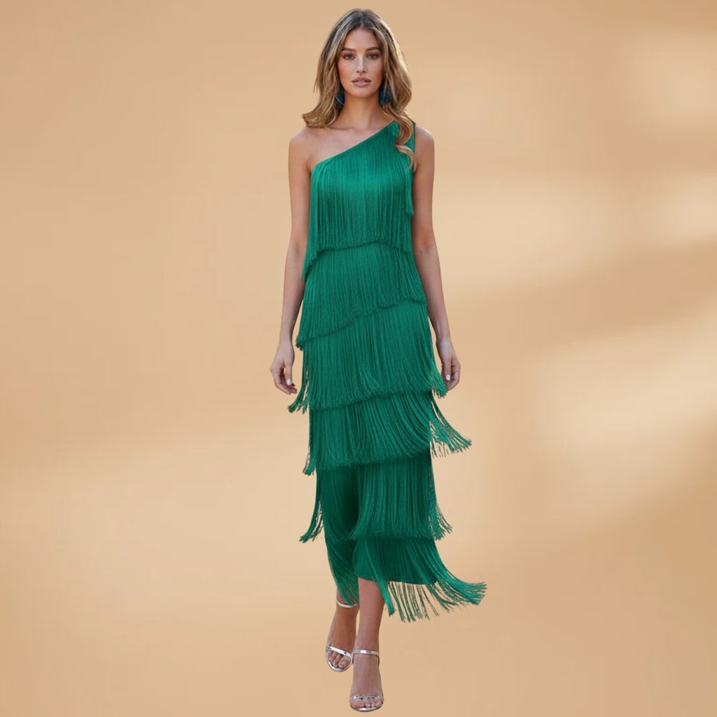 Vera | Vestido Comprido Franjado Mulher Ombro Único