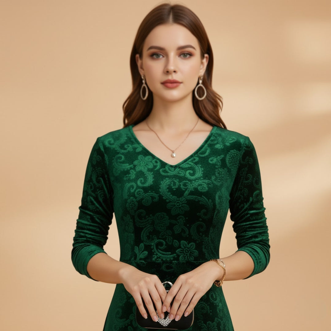 Alice | Vestido Comprido Manga Comprida Mulher Decote V