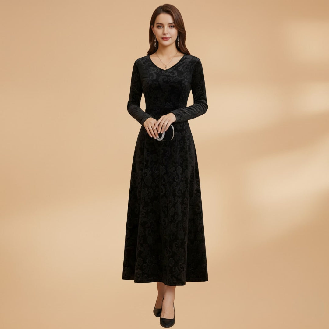Alice | Vestido Comprido Manga Comprida Mulher Decote V