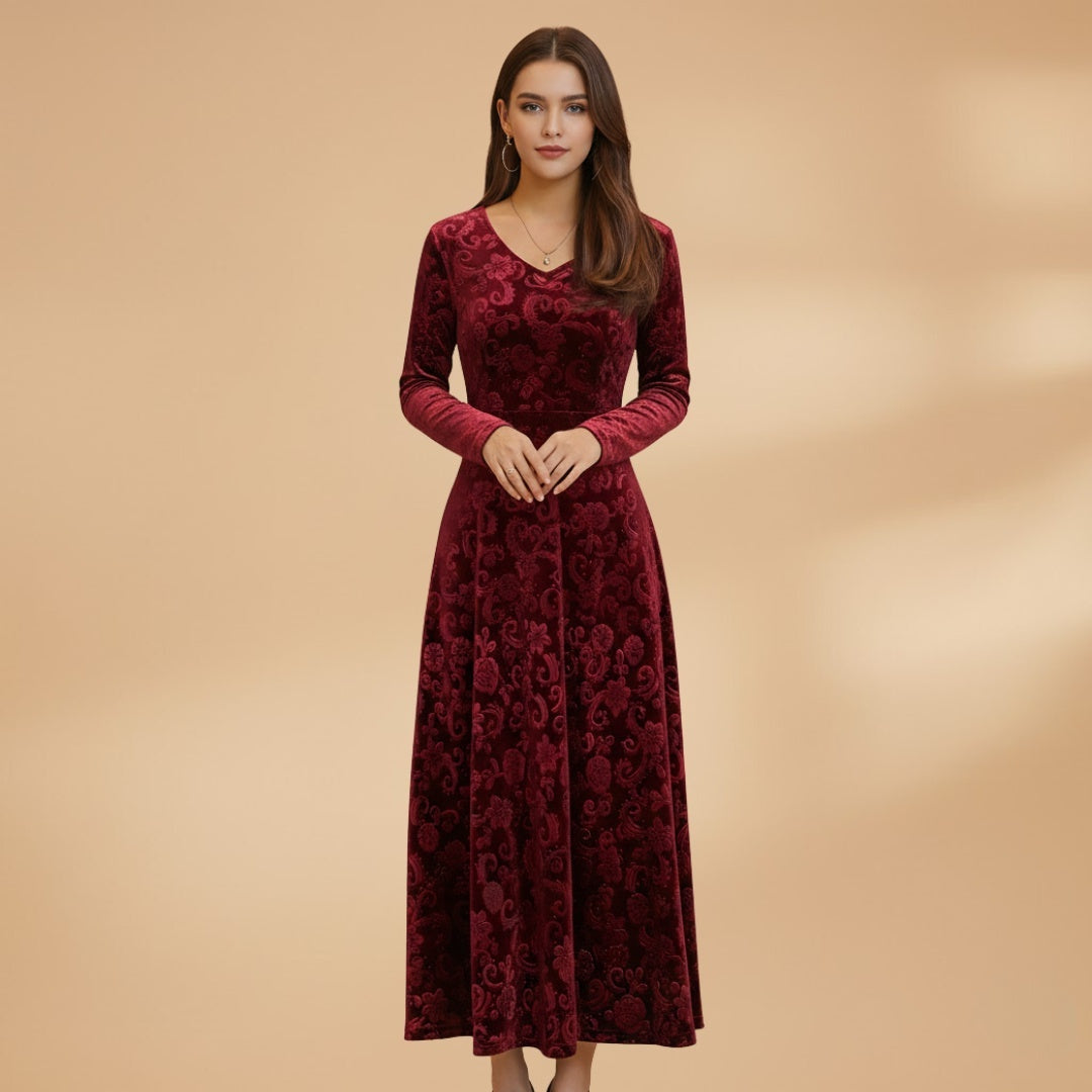 Alice | Vestido Comprido Manga Comprida Mulher Decote V