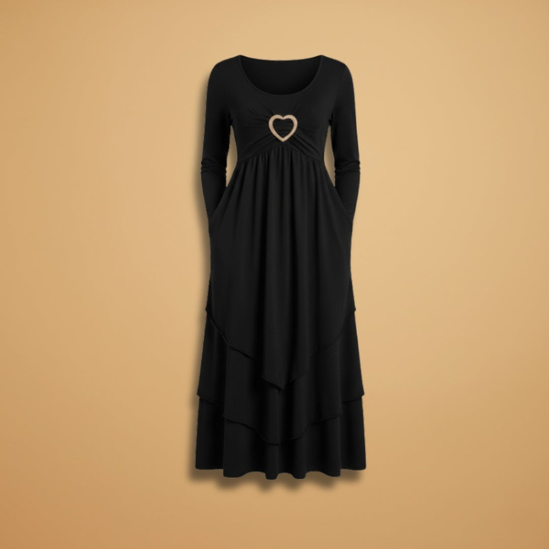 Patrícia | Vestido Comprido Manga Longa Mulher Decote Redondo