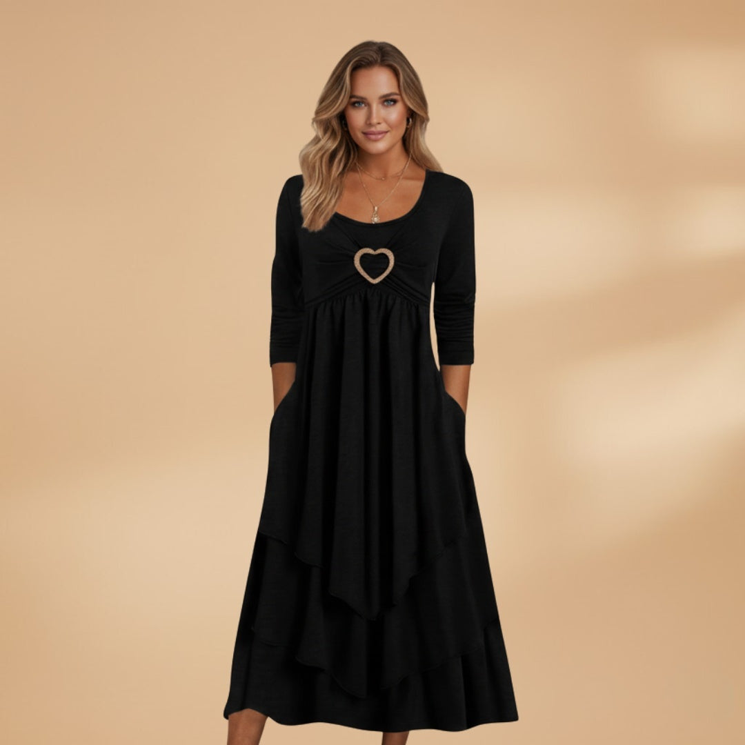 Patrícia | Vestido Comprido Manga Longa Mulher Decote Redondo