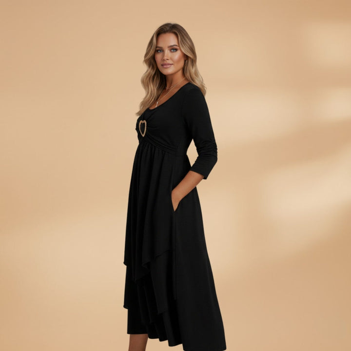 Patrícia | Vestido Comprido Manga Longa Mulher Decote Redondo