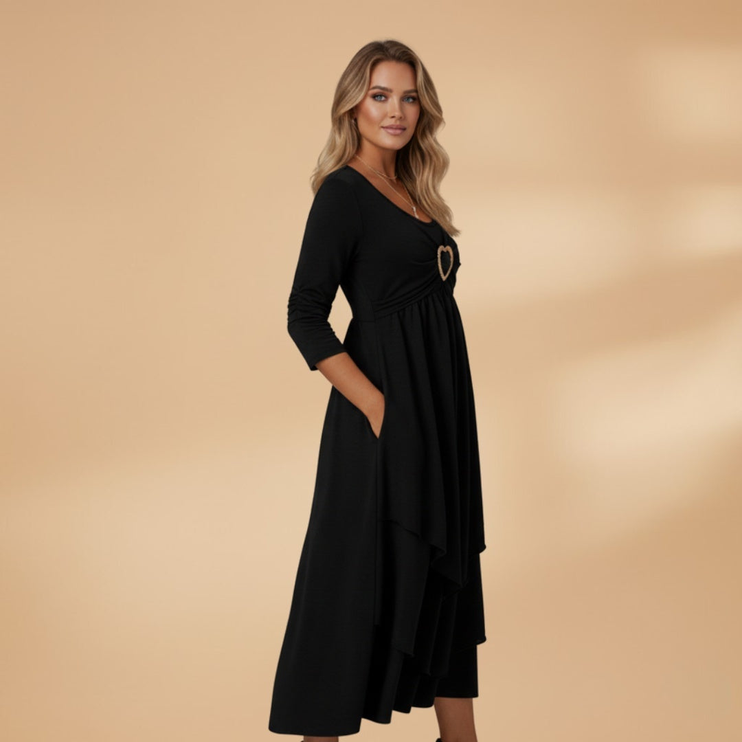 Patrícia | Vestido Comprido Manga Longa Mulher Decote Redondo