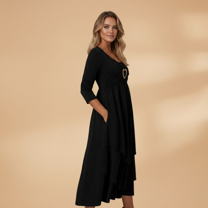 Patrícia | Vestido Comprido Manga Longa Mulher Decote Redondo