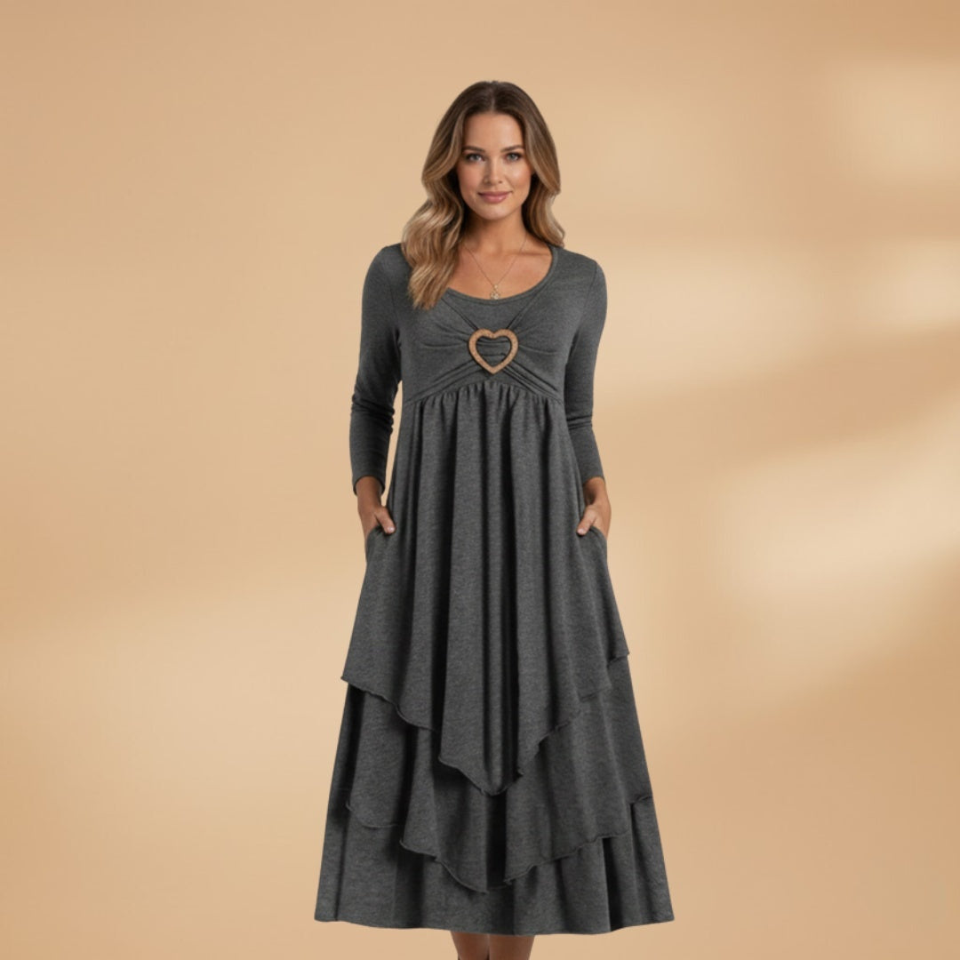 Patrícia | Vestido Comprido Manga Longa Mulher Decote Redondo