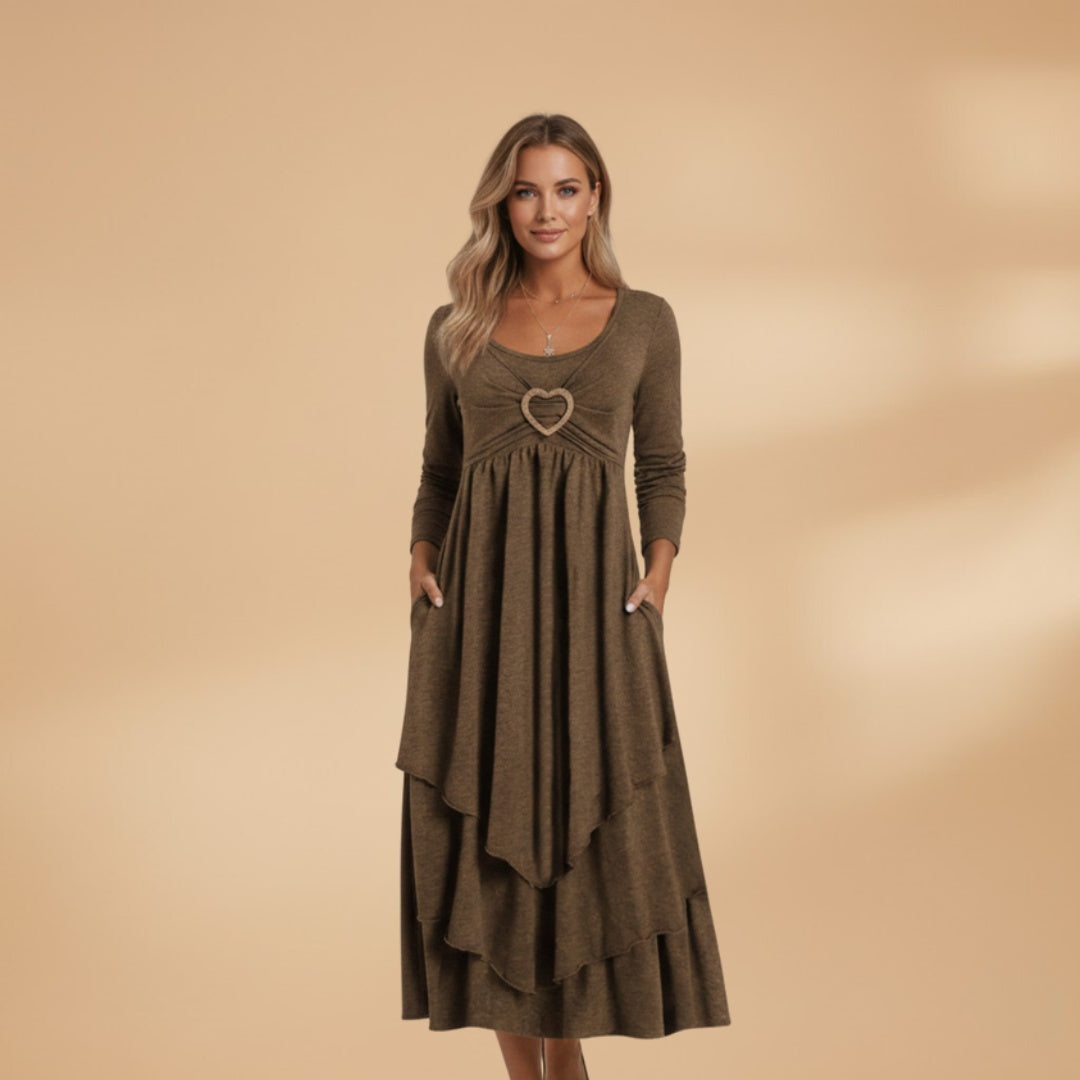 Patrícia | Vestido Comprido Manga Longa Mulher Decote Redondo