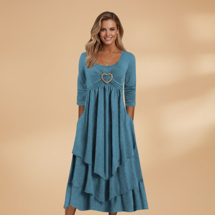 Patrícia | Vestido Comprido Manga Longa Mulher Decote Redondo