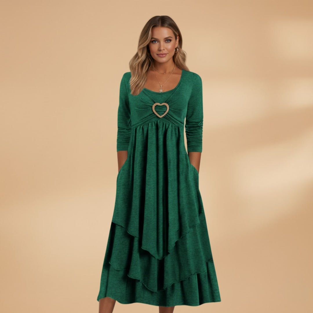 Patrícia | Vestido Comprido Manga Longa Mulher Decote Redondo