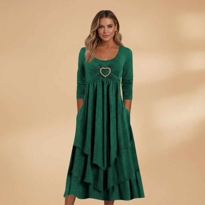 Patrícia | Vestido Comprido Manga Longa Mulher Decote Redondo