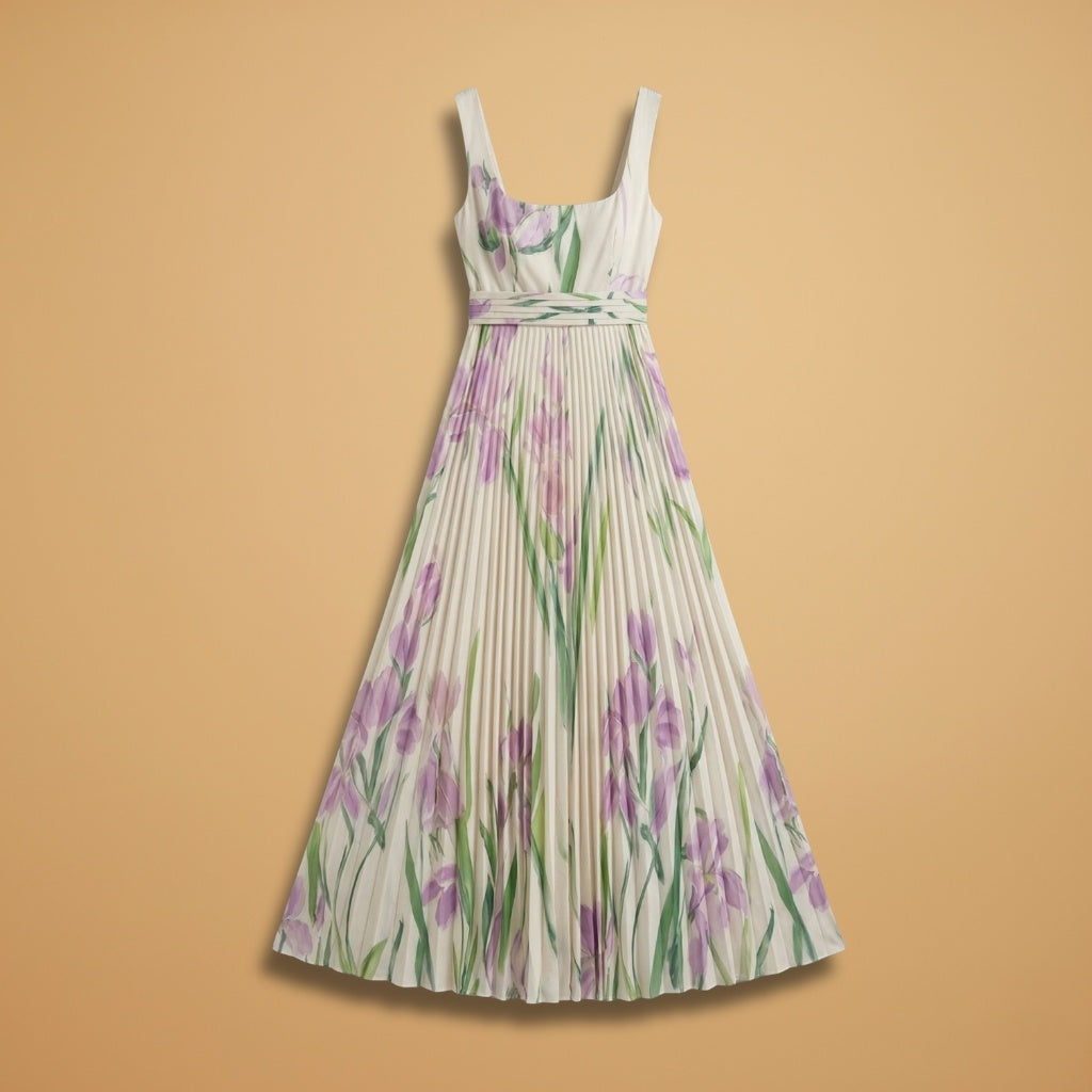 Beatriz | Vestido Comprido Plissado Estampado Mulher Alças