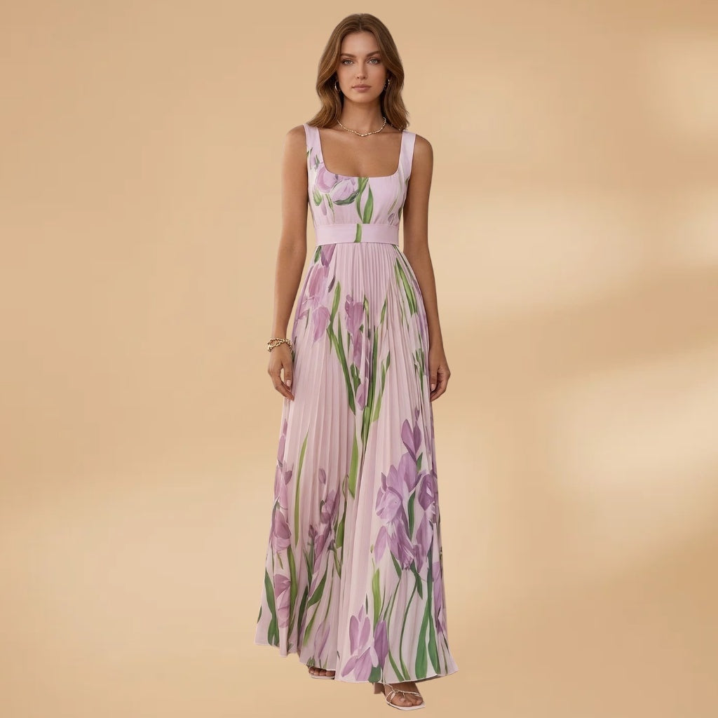 Beatriz | Vestido Comprido Plissado Estampado Mulher Alças