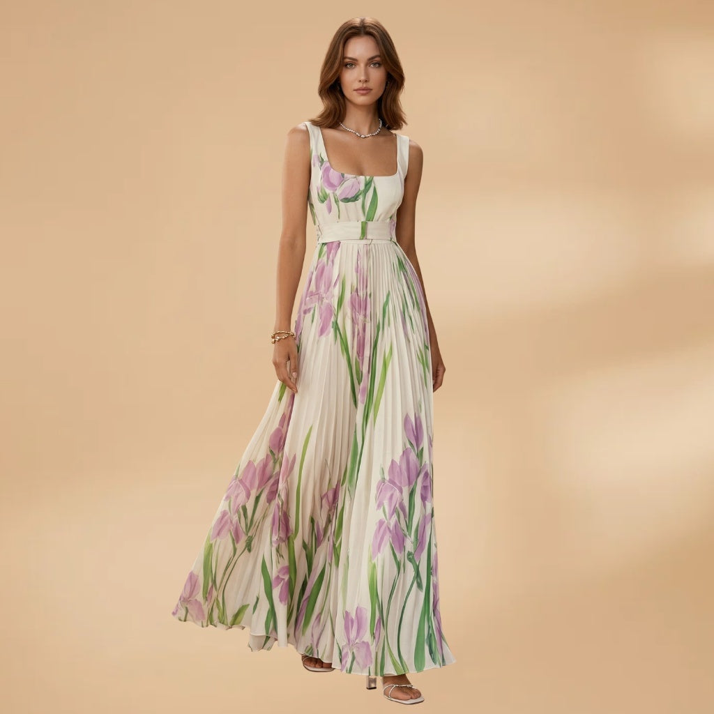 Beatriz | Vestido Comprido Plissado Estampado Mulher Alças