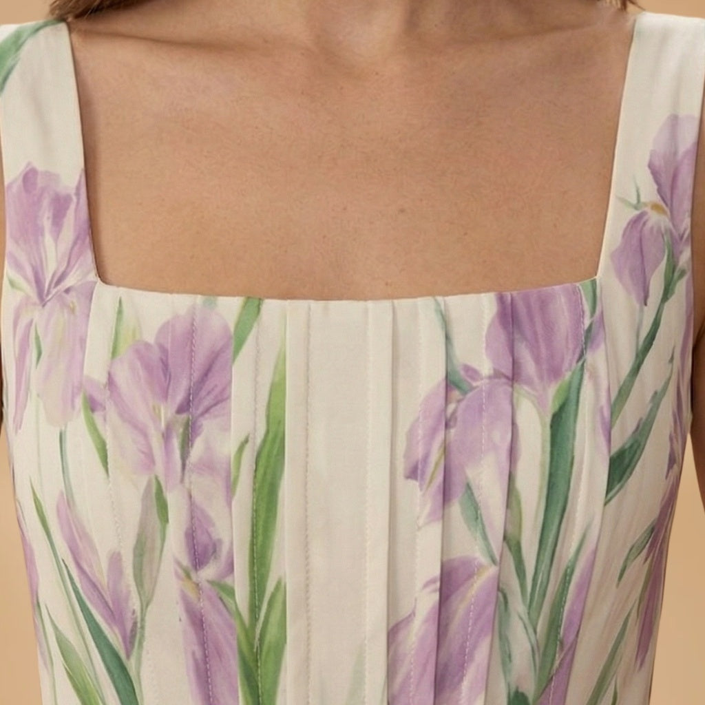 Beatriz | Vestido Comprido Plissado Estampado Mulher Alças
