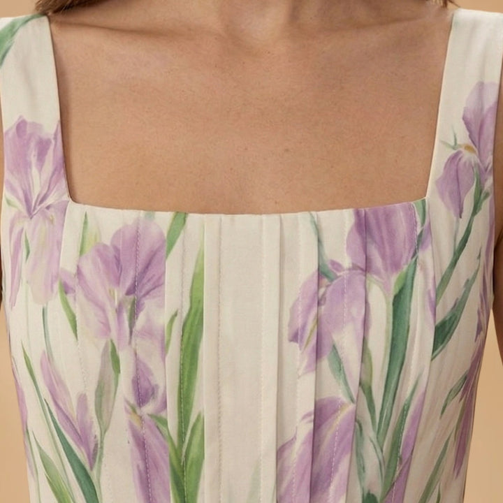 Beatriz | Vestido Comprido Plissado Estampado Mulher Alças
