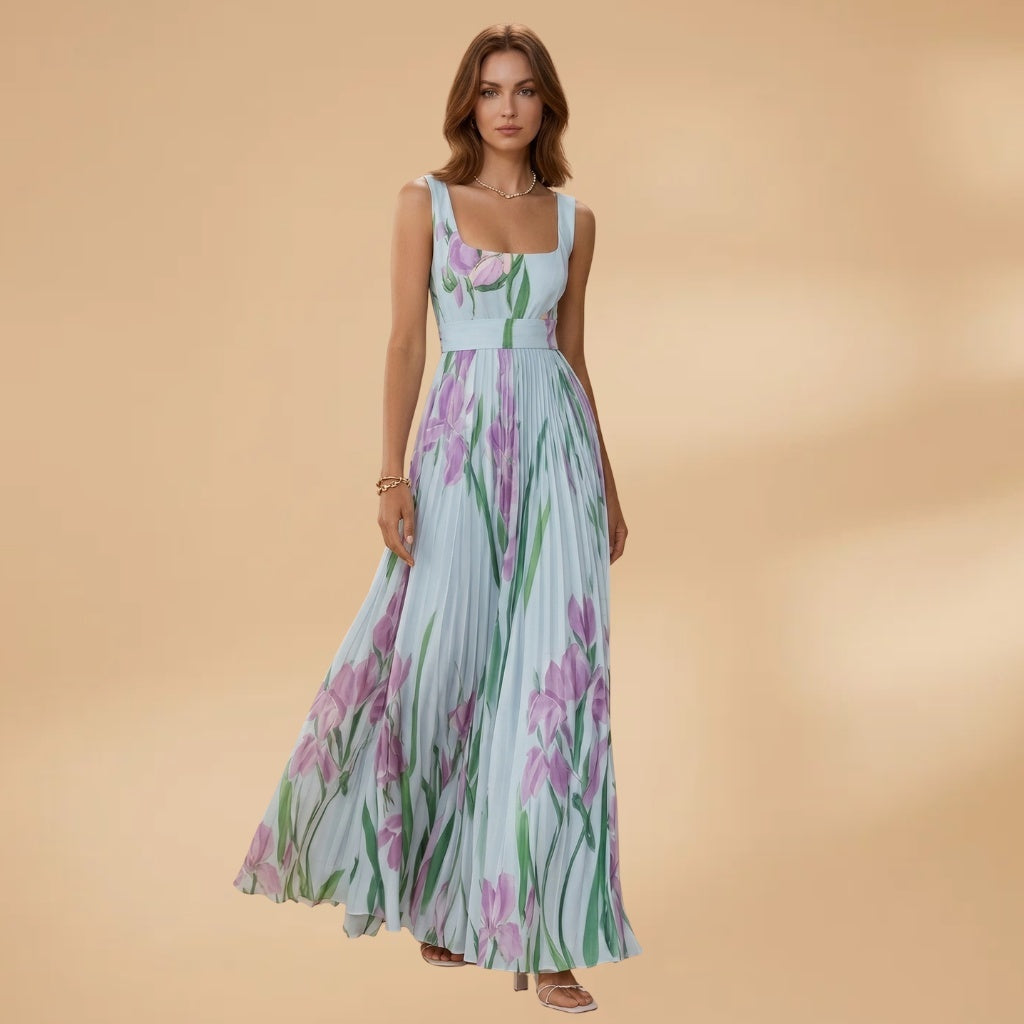 Beatriz | Vestido Comprido Plissado Estampado Mulher Alças