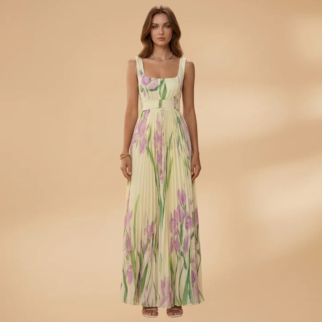 Beatriz | Vestido Comprido Plissado Estampado Mulher Alças