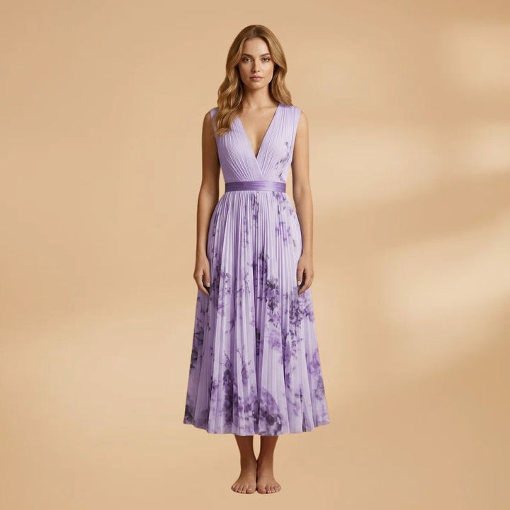 Adriana | Vestido Comprido Plissado Mulher Decote V