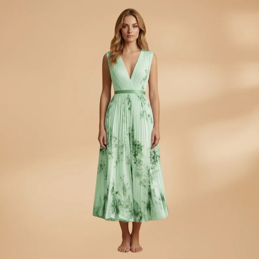Adriana | Vestido Comprido Plissado Mulher Decote V