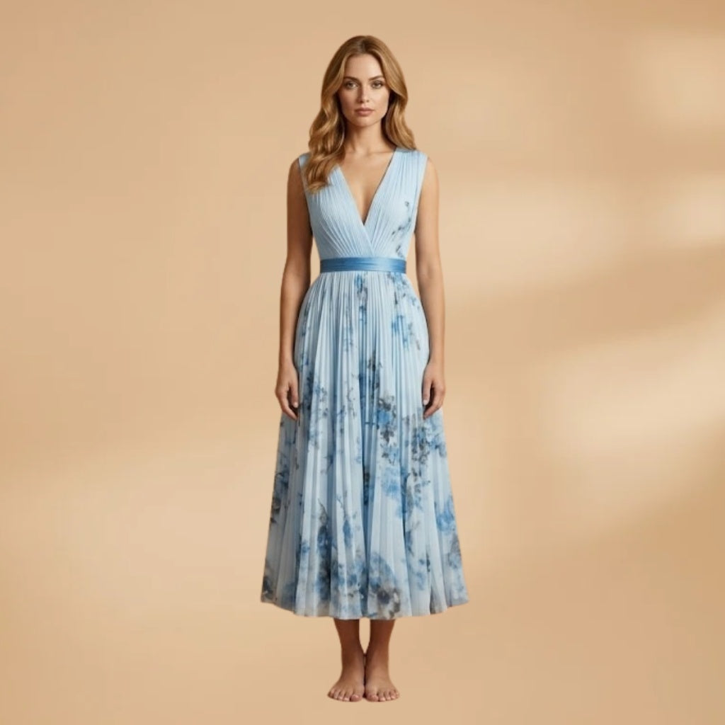 Adriana | Vestido Comprido Plissado Mulher Decote V