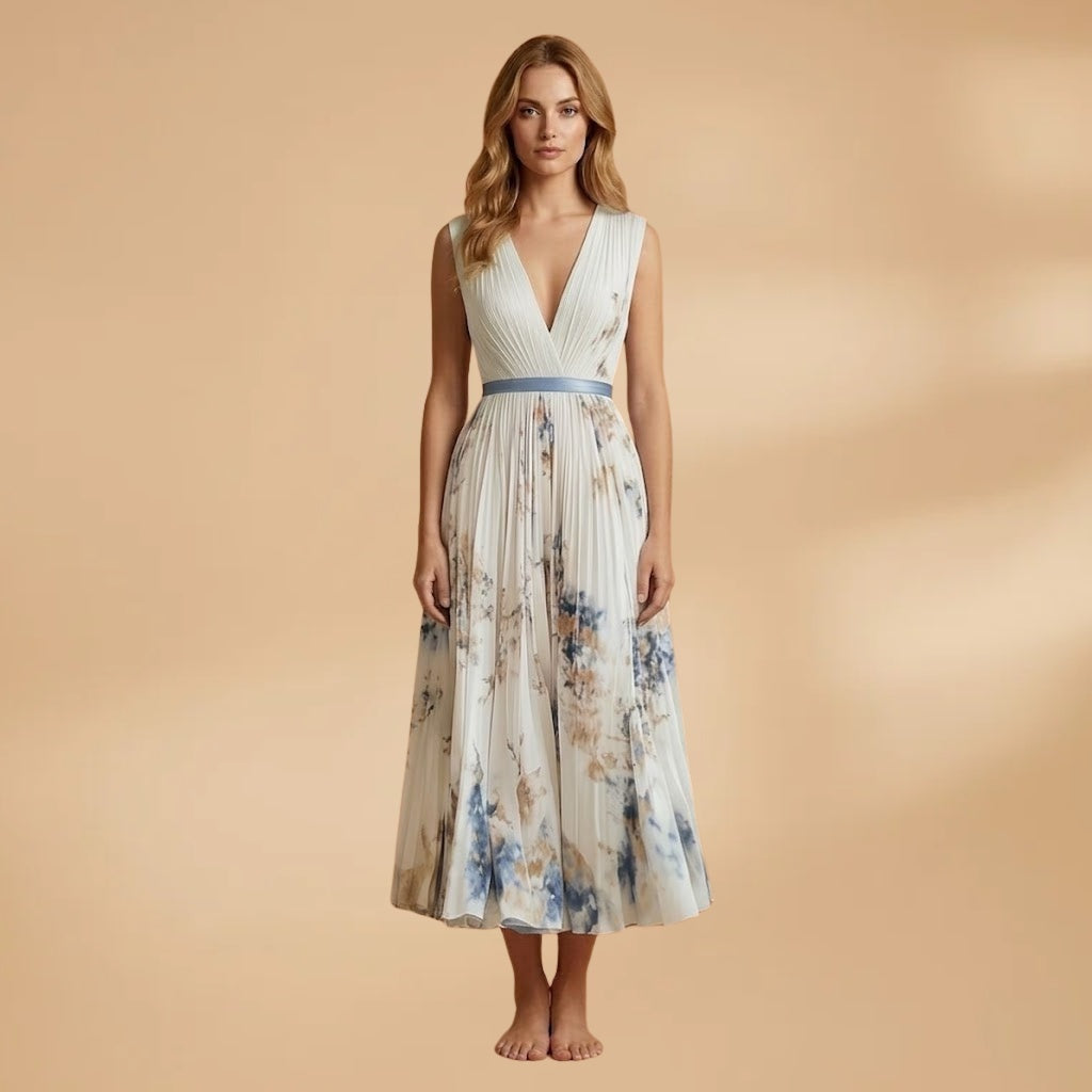 Adriana | Vestido Comprido Plissado Mulher Decote V