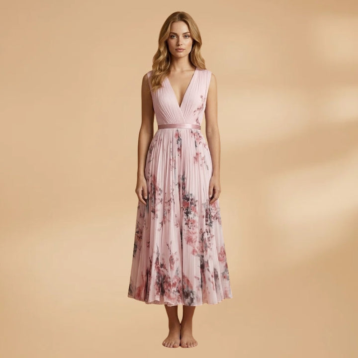 Adriana | Vestido Comprido Plissado Mulher Decote V